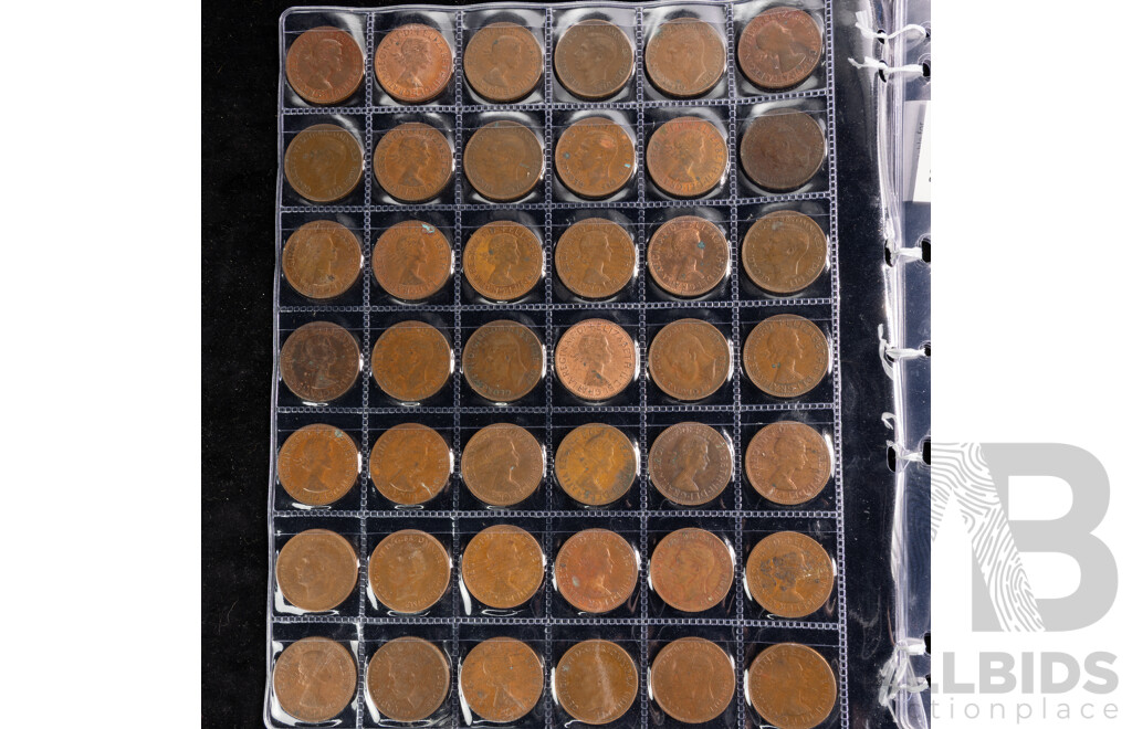 Collection of Pennies and Half Pennies, Examples Spanning 1935 to 1964