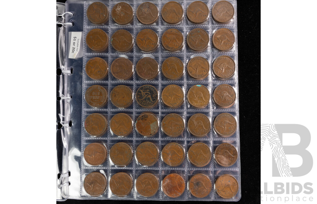 Collection of Pennies and Half Pennies, Examples Spanning 1935 to 1964