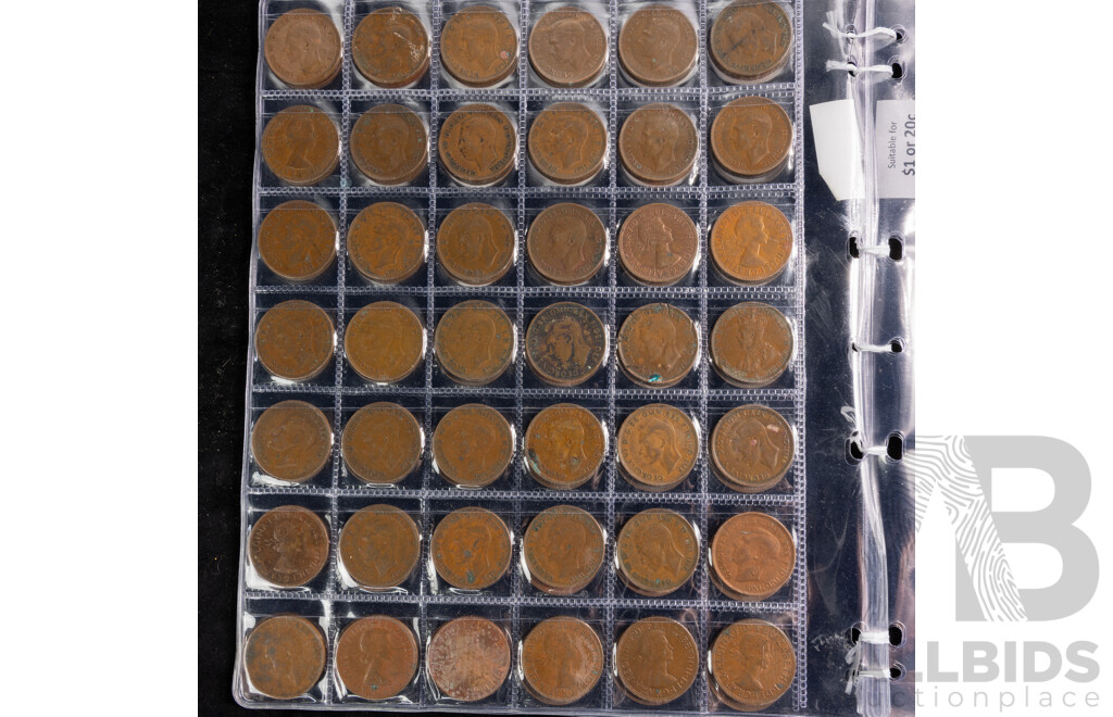 Collection of Pennies and Half Pennies, Examples Spanning 1935 to 1964