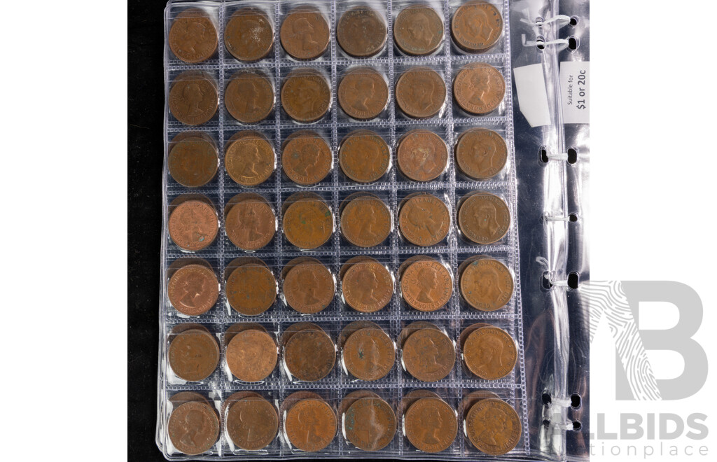 Collection of Pennies and Half Pennies, Examples Spanning 1935 to 1964
