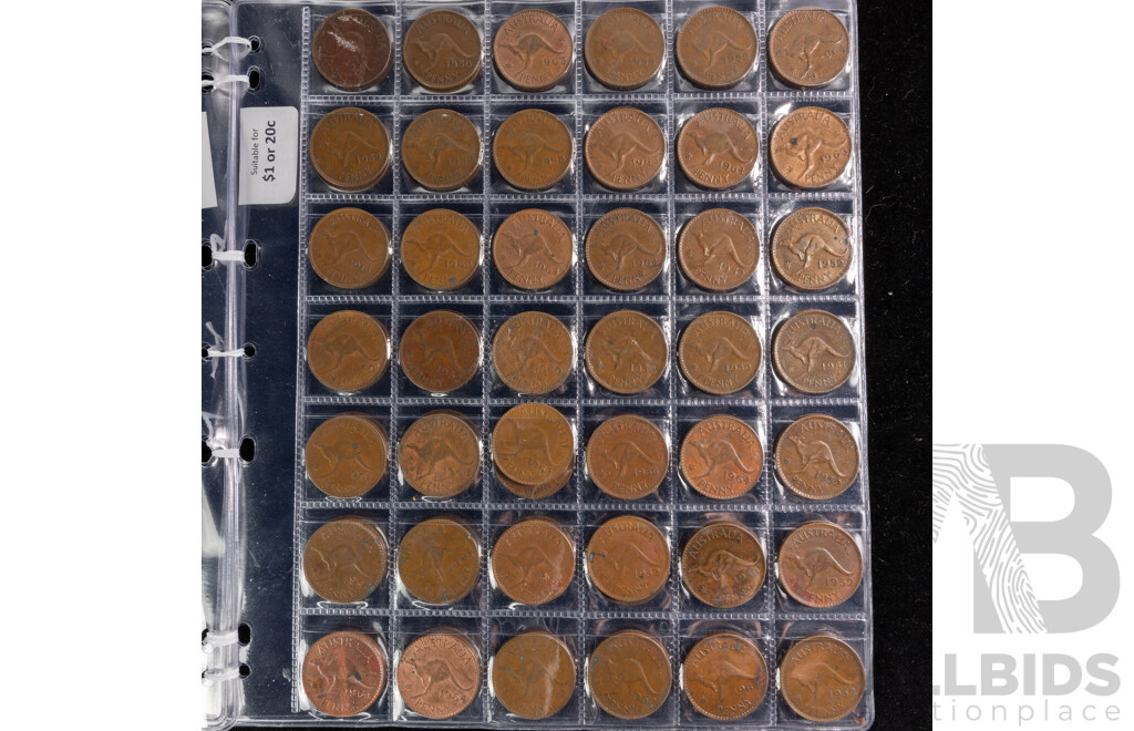 Collection of Pennies and Half Pennies, Examples Spanning 1935 to 1964