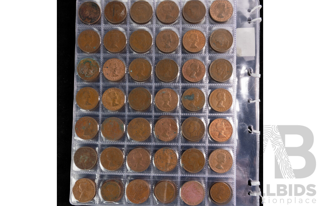 Collection of Pennies and Half Pennies, Examples Spanning 1935 to 1964