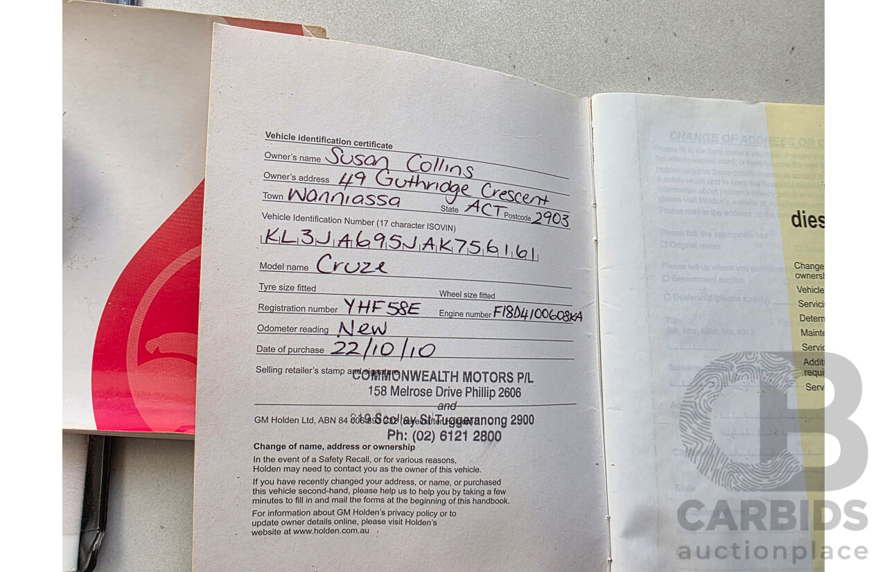 10/2010 Holden Cruze CDX JG 4d Sedan Silver 1.8L