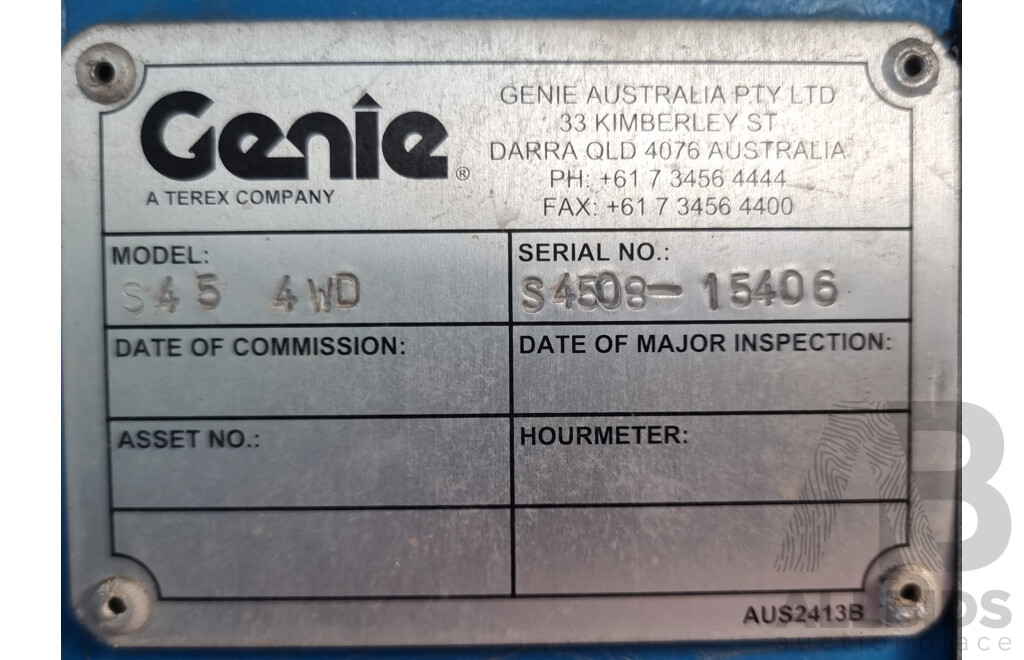 08/2008, 6.8 Tonne, 45ft Diesel Deutz F3L 2011, Telescopic Genie S-45 4WD - 13.7m Stick Boom Lift