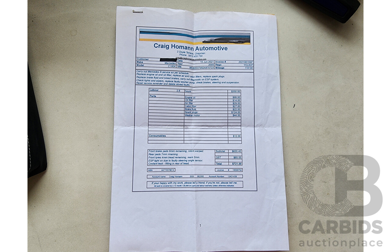 12/2005 Mercedes-Benz C180 Kompressor CL203 MY06 2d Coupe Black 1.8L