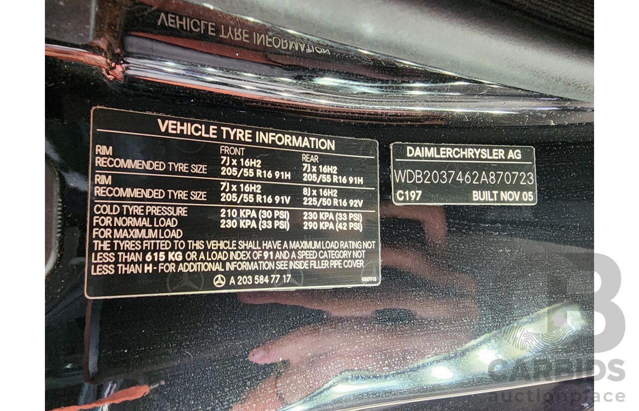 12/2005 Mercedes-Benz C180 Kompressor CL203 MY06 2d Coupe Black 1.8L