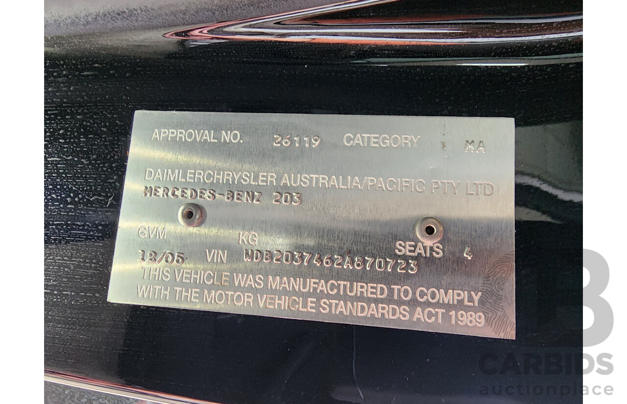 12/2005 Mercedes-Benz C180 Kompressor CL203 MY06 2d Coupe Black 1.8L