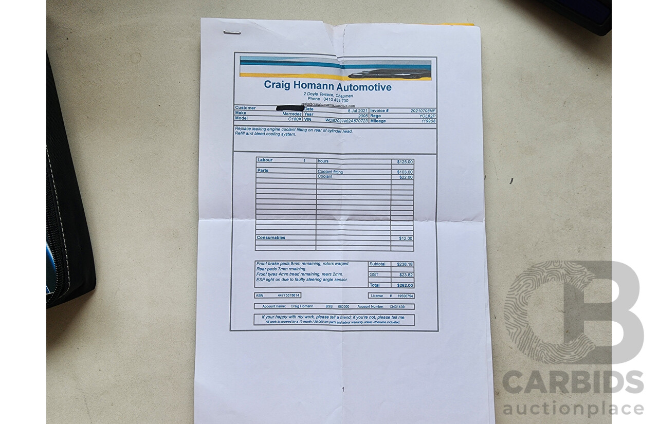 12/2005 Mercedes-Benz C180 Kompressor CL203 MY06 2d Coupe Black 1.8L