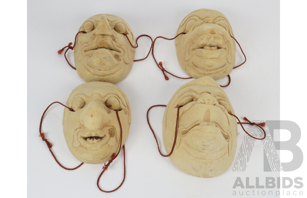RETURNED to VENDORCollection Four Vintage Hand Carved Wooden Balinese Monkey Masks