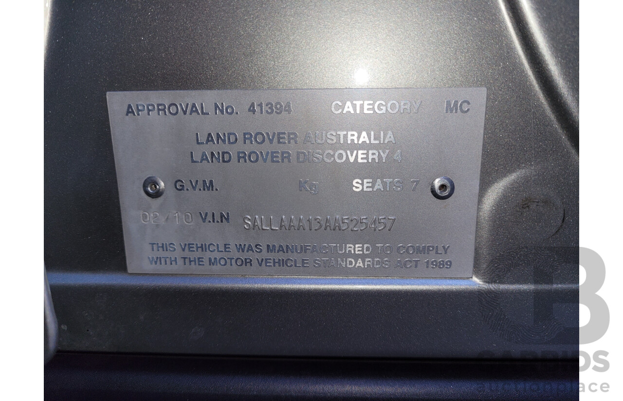 2/2010 Land Rover Discovery 4 2.7 TDV6 MY10 4d Wagon Gold Turbo Diesel V6 2.7L