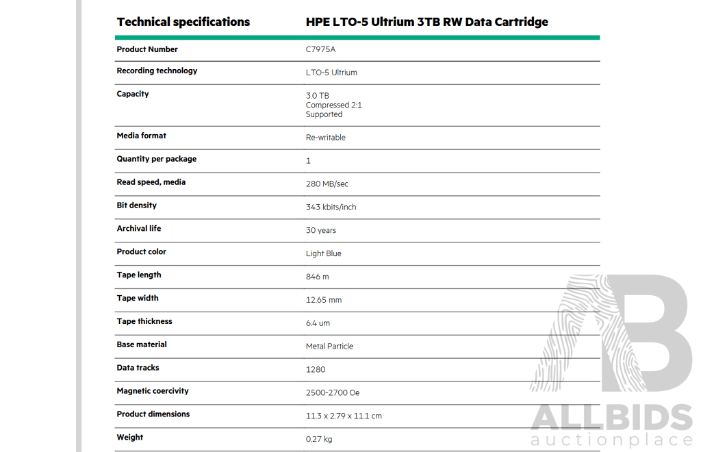 HPE/HP LTO-5 Ultrium 3TB RW Data Cartridge (C7975A) - Lot of 30 - Estimated Total ORP $1,600