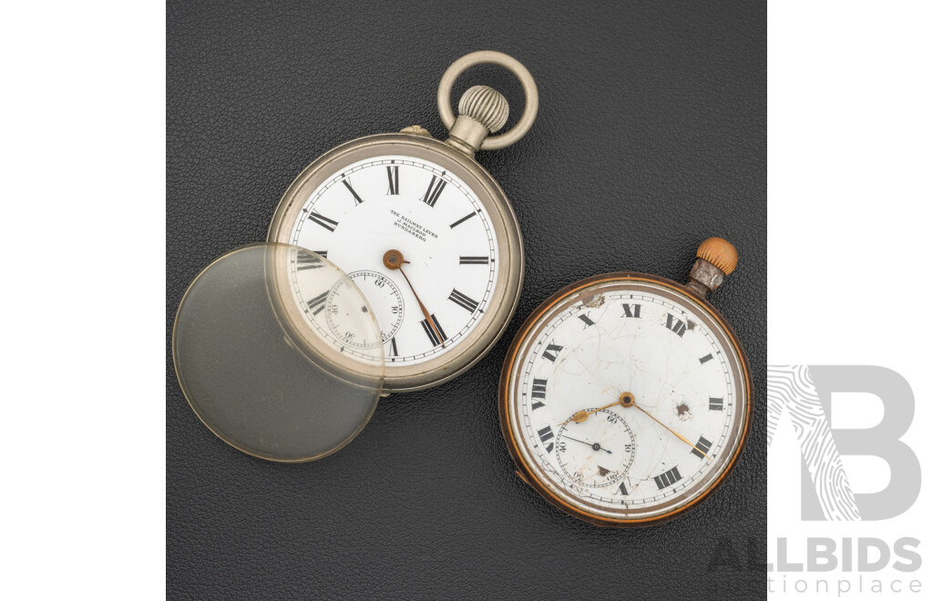 Antique 'The Railway Lever J Macleod Bundaberg' 50mm Open Hunter Pocket Watch with Other 50mm Pocket Watch for Restoration or Parts