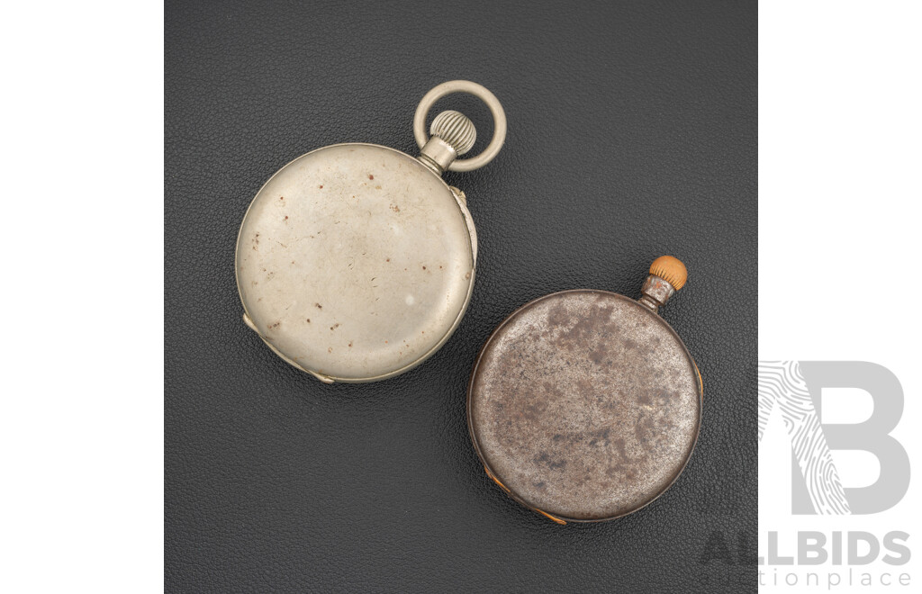 Antique 'The Railway Lever J Macleod Bundaberg' 50mm Open Hunter Pocket Watch with Other 50mm Pocket Watch for Restoration or Parts