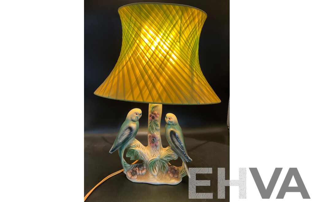 Mid 20th Century Dutch Ceramic Table Lamp with Budgies by Jema