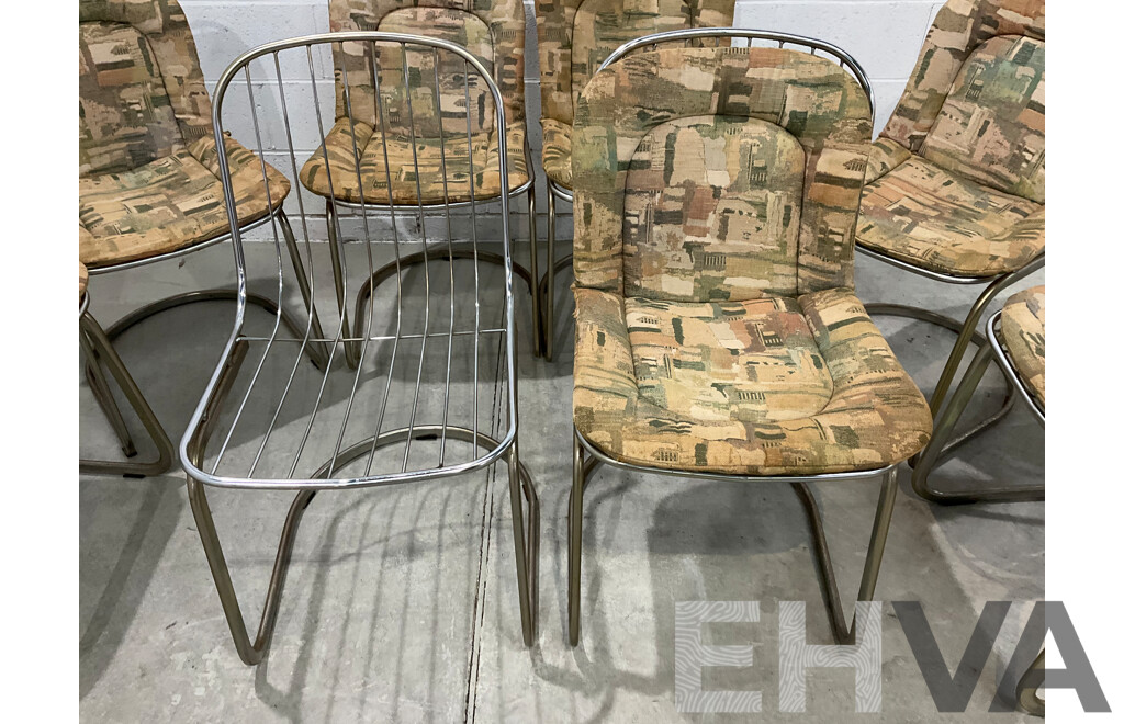 Set of Eight Italian Gastone Rinaldi Style Chrome Wire Cantilevered Dining Chairs (87 X 65 X 46cm) - Lot of 8