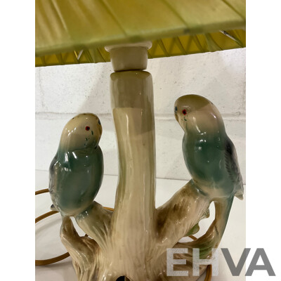 Mid 20th Century Dutch Ceramic Table Lamp with Budgies by Jema