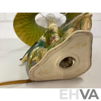 Mid 20th Century Dutch Ceramic Table Lamp with Budgies by Jema