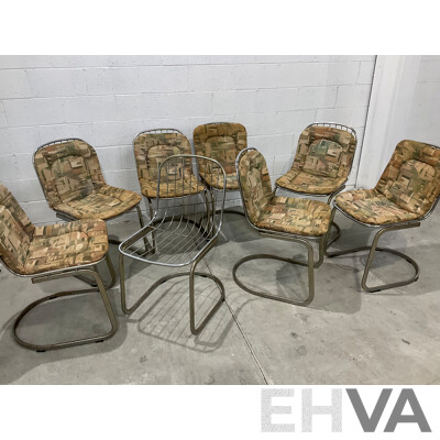 Set of Eight Italian Gastone Rinaldi Style Chrome Wire Cantilevered Dining Chairs (87 X 65 X 46cm) - Lot of 8