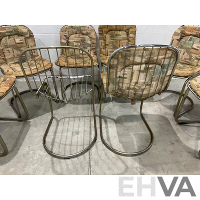 Set of Eight Italian Gastone Rinaldi Style Chrome Wire Cantilevered Dining Chairs (87 X 65 X 46cm) - Lot of 8