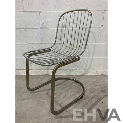 Set of Eight Italian Gastone Rinaldi Style Chrome Wire Cantilevered Dining Chairs (87 X 65 X 46cm) - Lot of 8