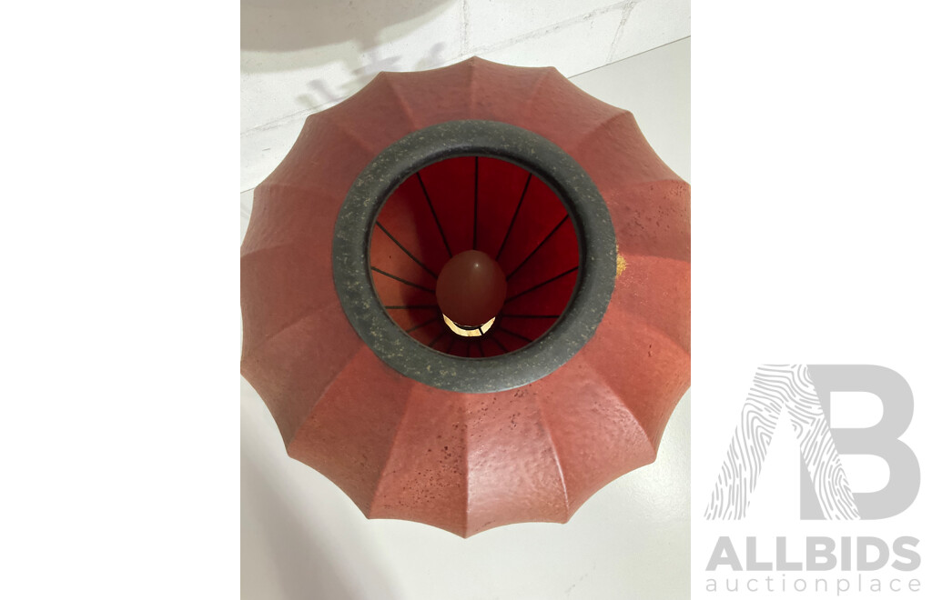 Gilt Painted Porcelain Table Lamp with Red Baloon Shade