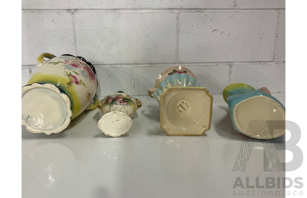 Victorian Ceramic Vases, Australian Pottery MINGAY Vase - Lot of 4