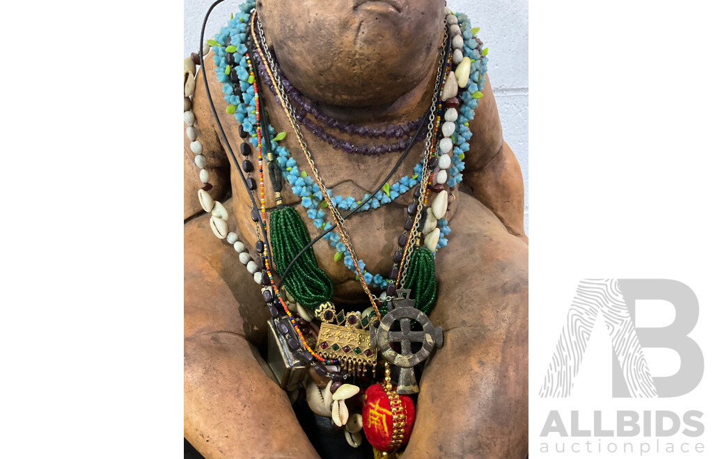 Large Glazed Terracotta Statue on Wooden Plinth