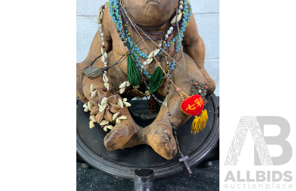 Large Glazed Terracotta Statue on Wooden Plinth