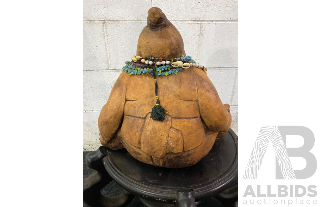 Large Glazed Terracotta Statue on Wooden Plinth