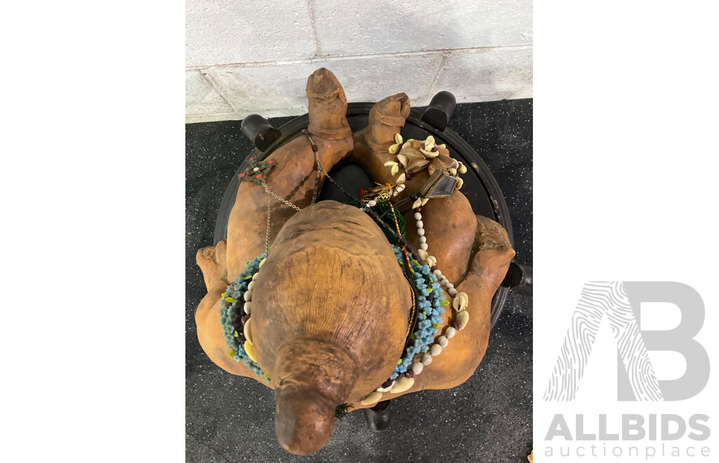 Large Glazed Terracotta Statue on Wooden Plinth