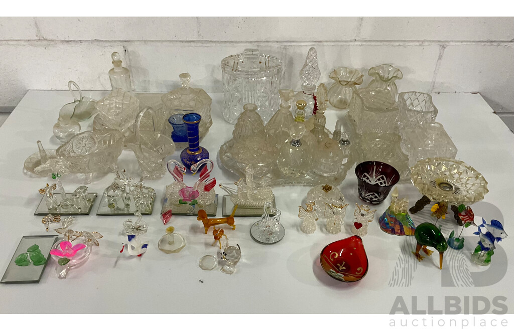 Assorted Crystal and Glass Collection - Including MURANO Red Glass Plate, Perfume Bottles and More