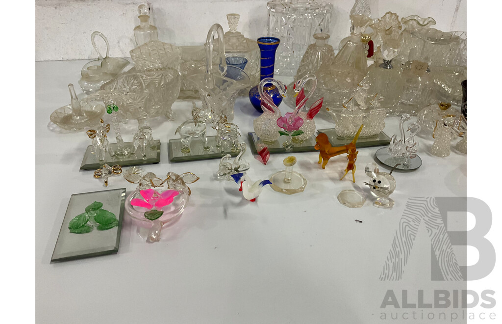 Assorted Crystal and Glass Collection - Including MURANO Red Glass Plate, Perfume Bottles and More