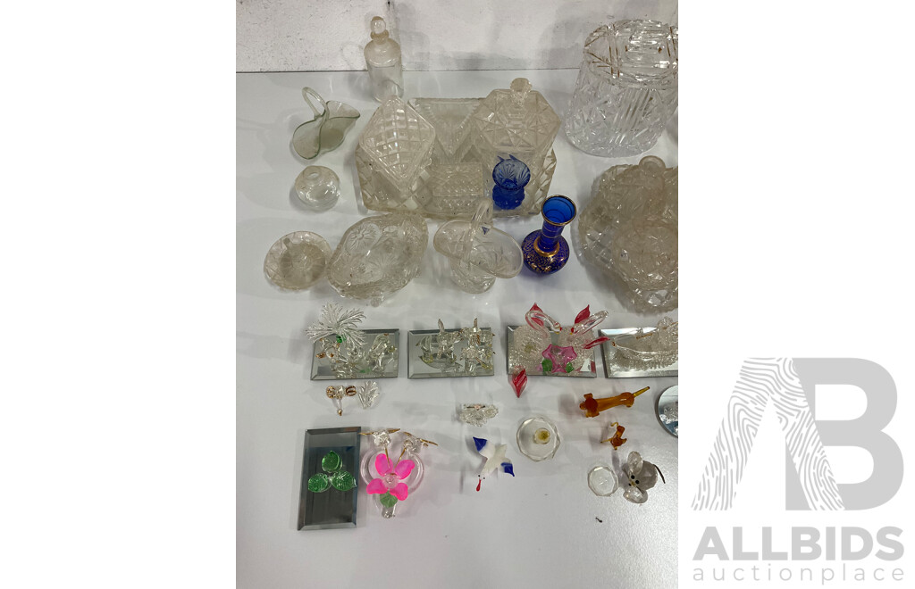Assorted  Crystal and Glass Collection - Including MURANO Red Glass Plate, Perfume Bottles and More