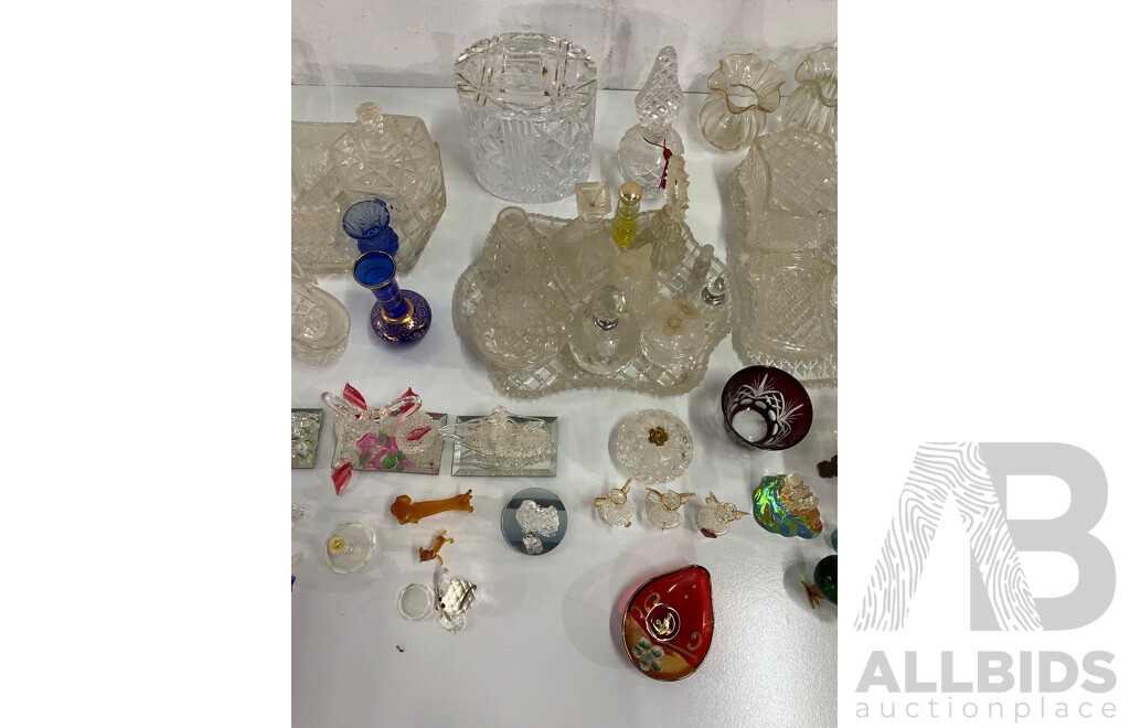 Assorted  Crystal and Glass Collection - Including MURANO Red Glass Plate, Perfume Bottles and More