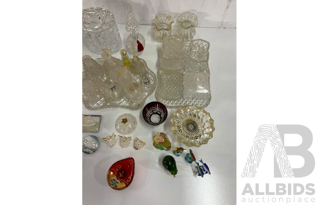 Assorted  Crystal and Glass Collection - Including MURANO Red Glass Plate, Perfume Bottles and More