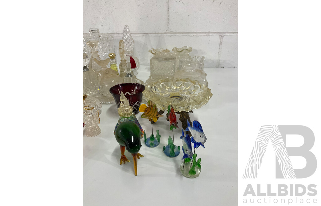 Assorted  Crystal and Glass Collection - Including MURANO Red Glass Plate, Perfume Bottles and More