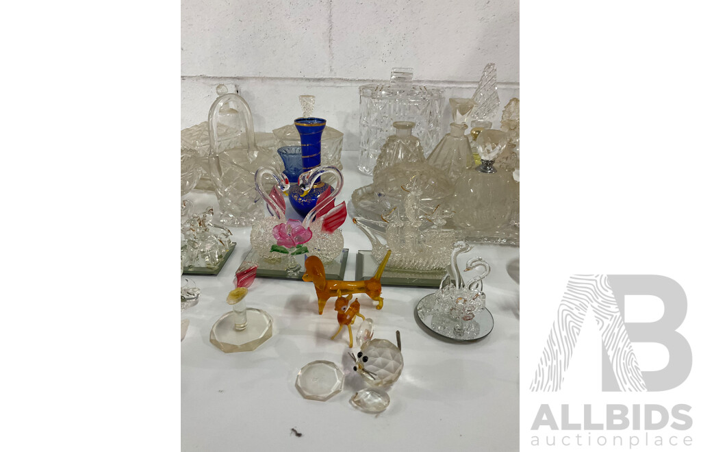Assorted  Crystal and Glass Collection - Including MURANO Red Glass Plate, Perfume Bottles and More