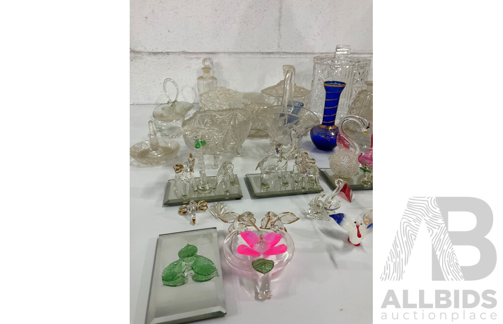 Assorted  Crystal and Glass Collection - Including MURANO Red Glass Plate, Perfume Bottles and More