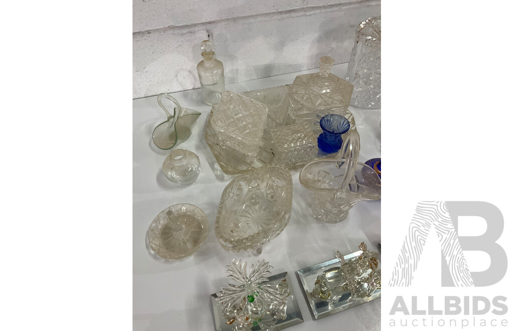 Assorted  Crystal and Glass Collection - Including MURANO Red Glass Plate, Perfume Bottles and More