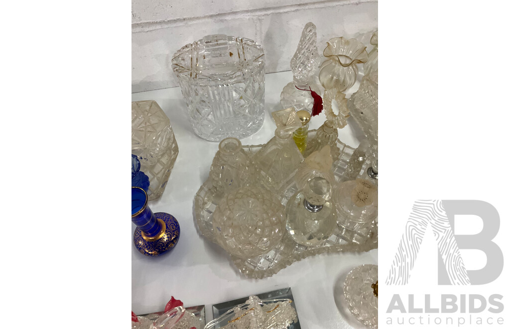 Assorted  Crystal and Glass Collection - Including MURANO Red Glass Plate, Perfume Bottles and More