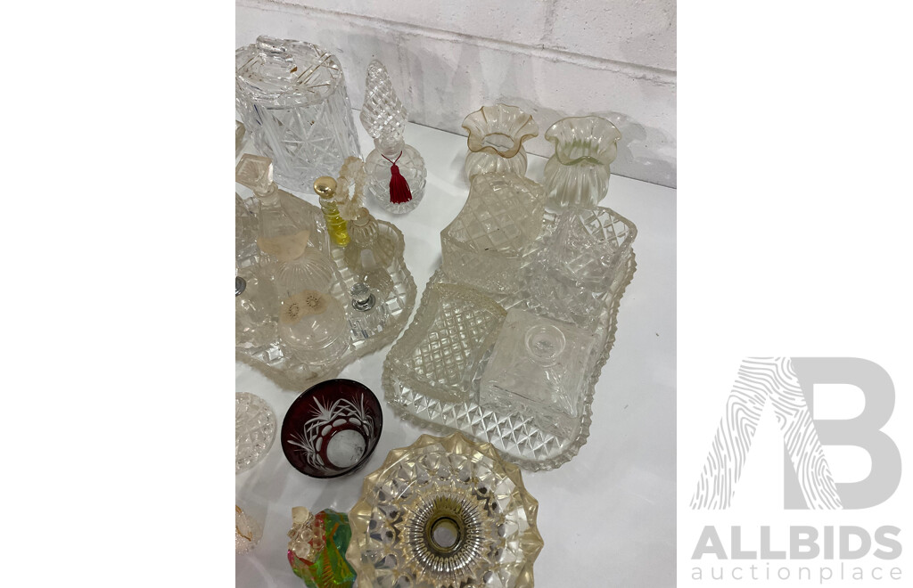 Assorted  Crystal and Glass Collection - Including MURANO Red Glass Plate, Perfume Bottles and More