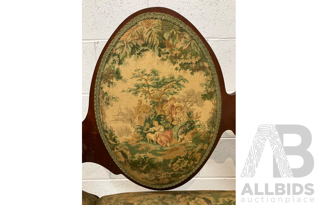 Edwardian Style Double Cameo Back Settee with Tapestry Upholstery