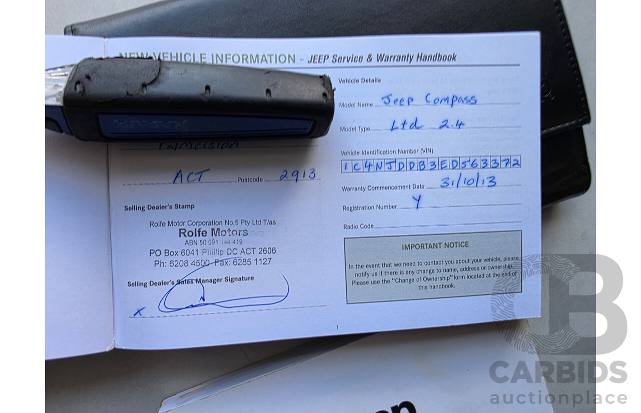 9/2013 Jeep Compass Limited (4x4) MK MY12 4d Wagon White 2.4L