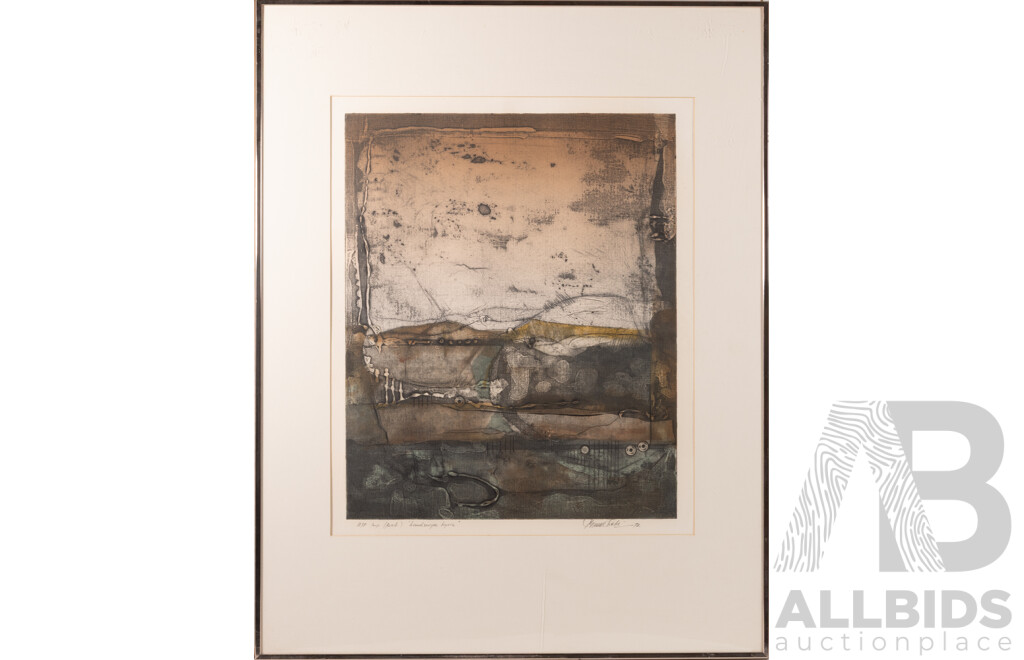 Artist Unknown (Signed Indistinctly), Landscape Lyric (1973), Artist's Proof, Vintage Hand Coloured Etching, 80 x 62 6cm (frame)