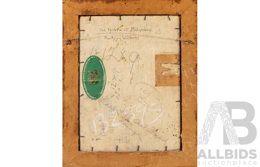 Margery Withers, (Late 19th/Early 20th Century, British-Australian, 1890-1966), The Yarra at Milgrove, (c1925), Antique Oil on Board, 40 x 32 cm (frame)