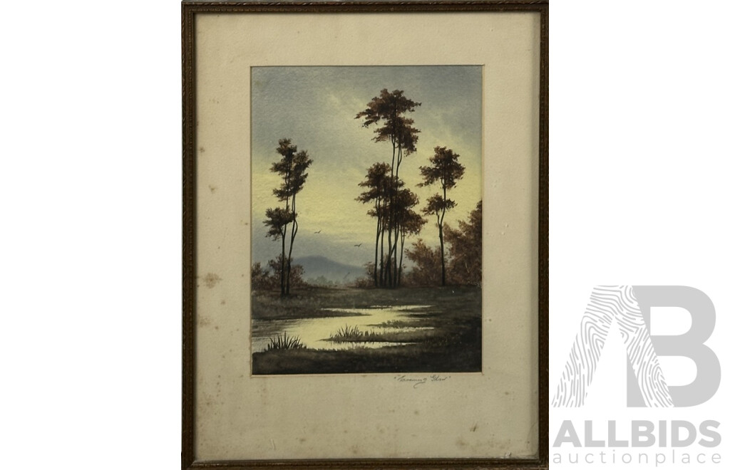 Thomas Reginald (T.R.) Amies, (19/20th Centuries, British-Australian,1883-1973), Evening Glow, Original Vintage Watercolour, 42 x 32 cm (frame)