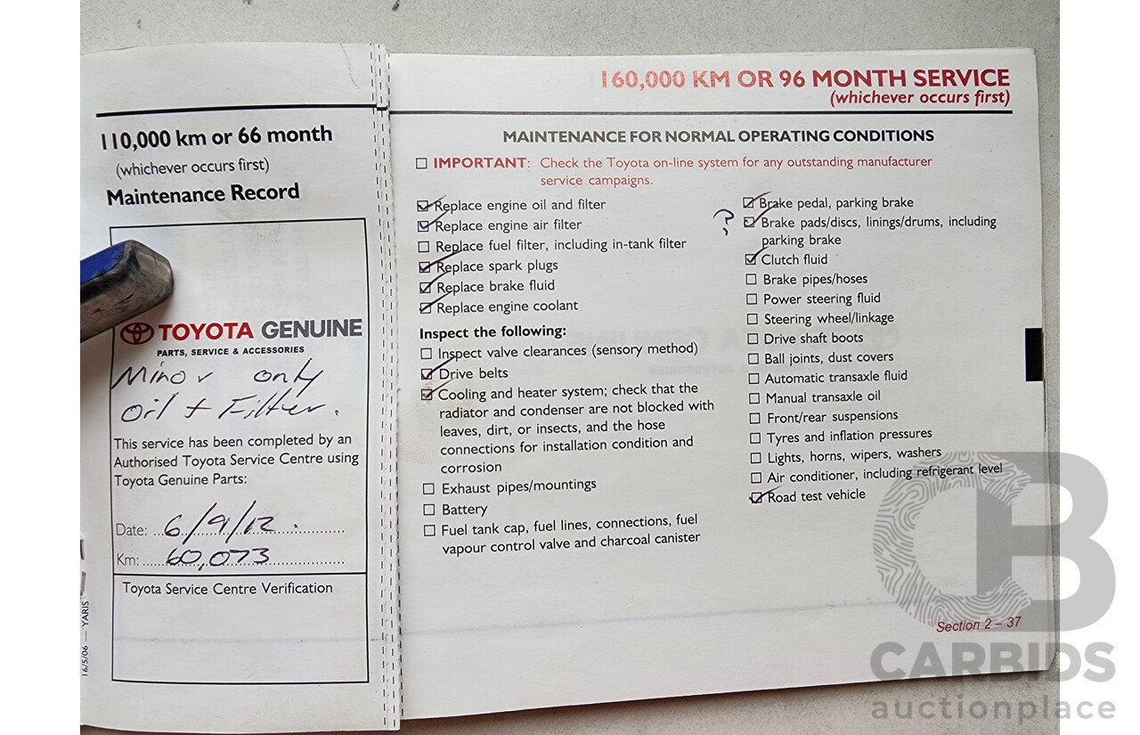 7/2006 Toyota Yaris YRS NCP93R 4d Sedan Blue 1.5L