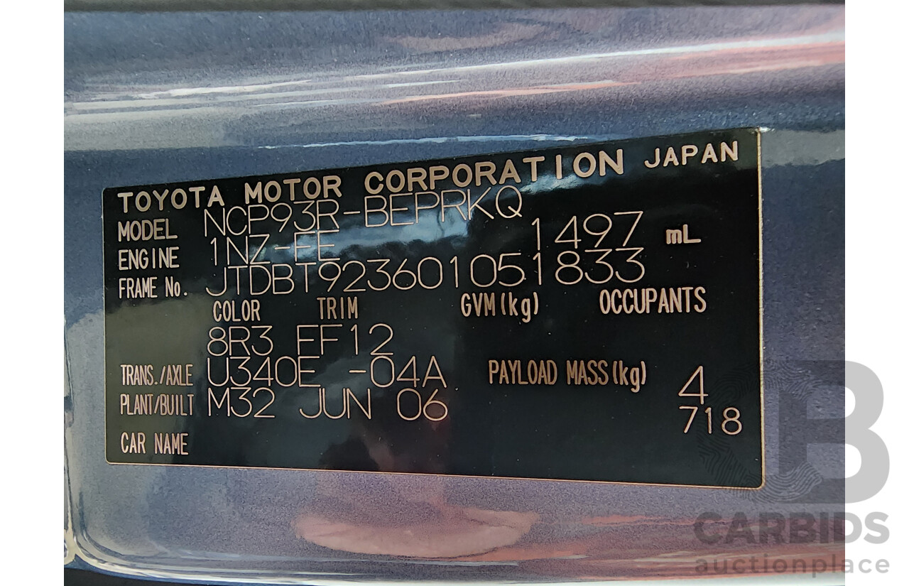 7/2006 Toyota Yaris YRS NCP93R 4d Sedan Blue 1.5L