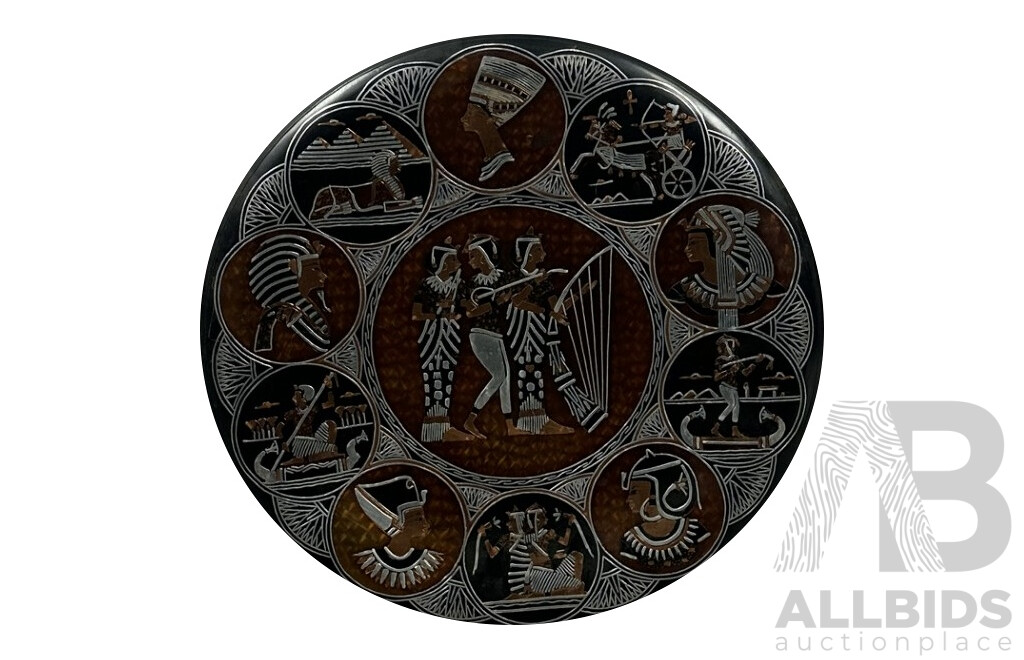Artist Unknown, (Egyptian School), Egyptian Life, Kings & Queens, Hand Made Decorative Copper & Inlay Wall Hanging, 50 x 50 cm (frame)