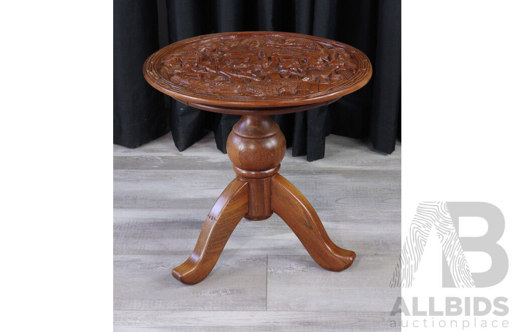 Heavily Carved Hardwood Side Table